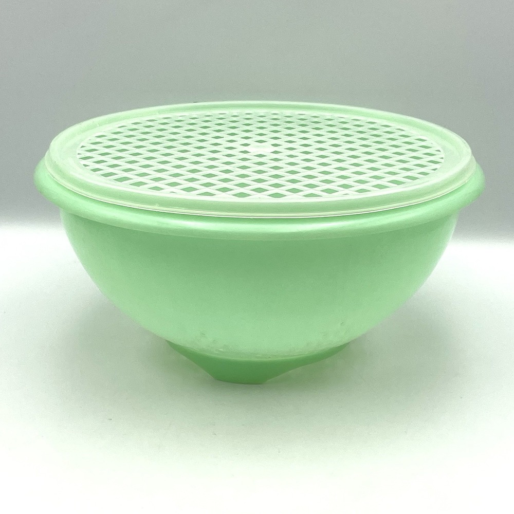Vintage 1970s Tupperware 339-3 Jadeite Green Colander Strainer With Lid